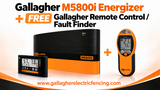 special offer showing a Gallagher M5800i electric fence energizer and free remote control with digital read out