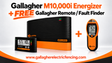 Gallagher M10,000i electric fence charger -energizer with Free handheld Remote control fault finder tool