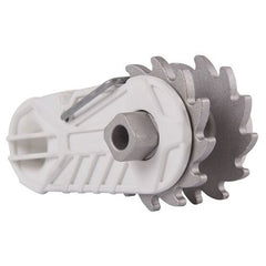Gallagher Insulated End Fence Strainer is made of steel and white plastic and spools wire